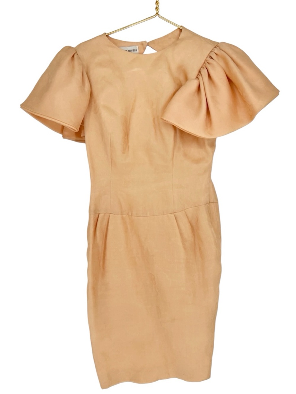 Vintage Morton‎ Myles Silk Open back Peach Puff Sleeve Sheath Dress